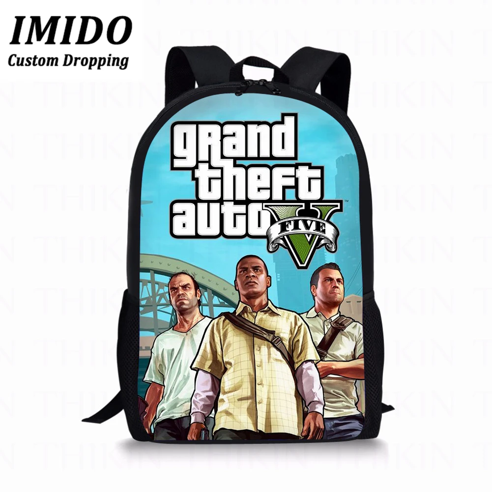 IMIDO детская школьная сумка Grand Theft с автоматическим принтом, полиэстеровый школьный рюкзак для студентов, популярные игры для девочек и мальчиков, школьные сумки для книг, Mochila