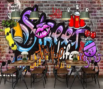 

CJSIR Custom Street Graffiti Trend Brick Wall Paper 3D Broken Wallpaper Bar Ktv Di Bar Background Letter Mural Wall Papers Decor