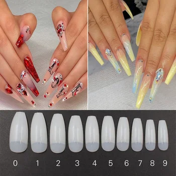 

500pcs X 0-9 Coffin Acrylic Nails 500PCS Coffin Nails Half Cover Ballerina Nail Tips False Artificial Acrylic Nails (Half-Clear)