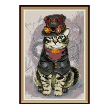 

Mighty Cat Counted Cross Stitch Kits Animal Printed Pattern 14CT 11CT White Canvas Embroidery Set Needlework Handmade Home Decor