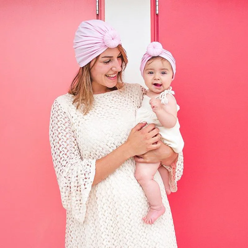 Fashion Mommy and Baby Cotton Round Ball Flower Hat Women Caps Girls Newborn Turban Knot Kids Adult Headwear Hair Accessories Fashion Mommy and Baby Cotton Round Ball Flower Hat Women Caps Girls Newborn Turban Knot Kids Adult Headwear Hair Accessories