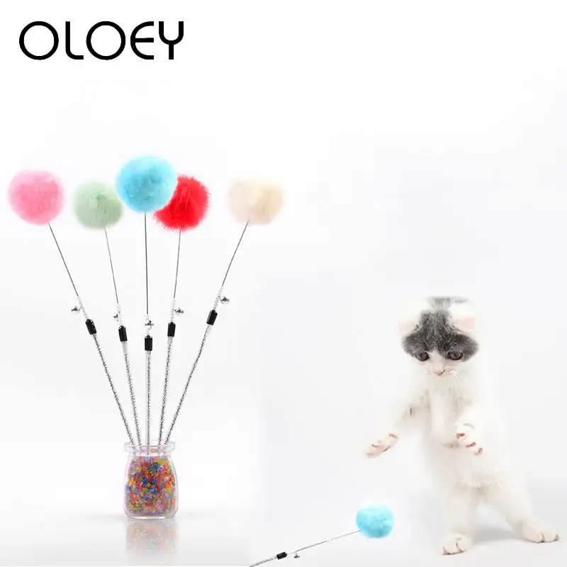 

1PC Pet Interactive Toy Funny Colorful Soft Hairy Ball Tease Cat Stick for Pet Cat Dogs Playing Ball Toy Products 2019 New