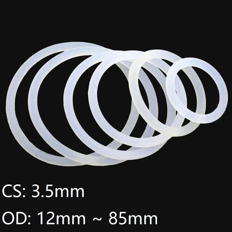 12mm-85mm OD White O Rings Seal 3.5mm Wire Diameter Food Grade Silicone O-Ring 