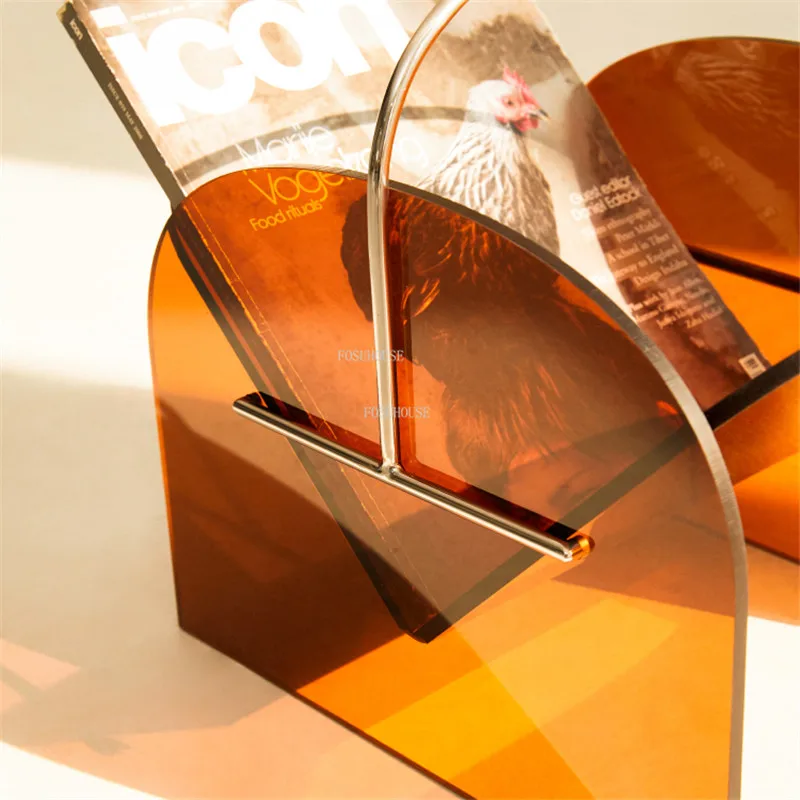 Nordic Magazine Rack Minimalist Original Designer Transparent Acrylic Storage Newspaper Shelf Ins Plastic Floor Magazine Racks