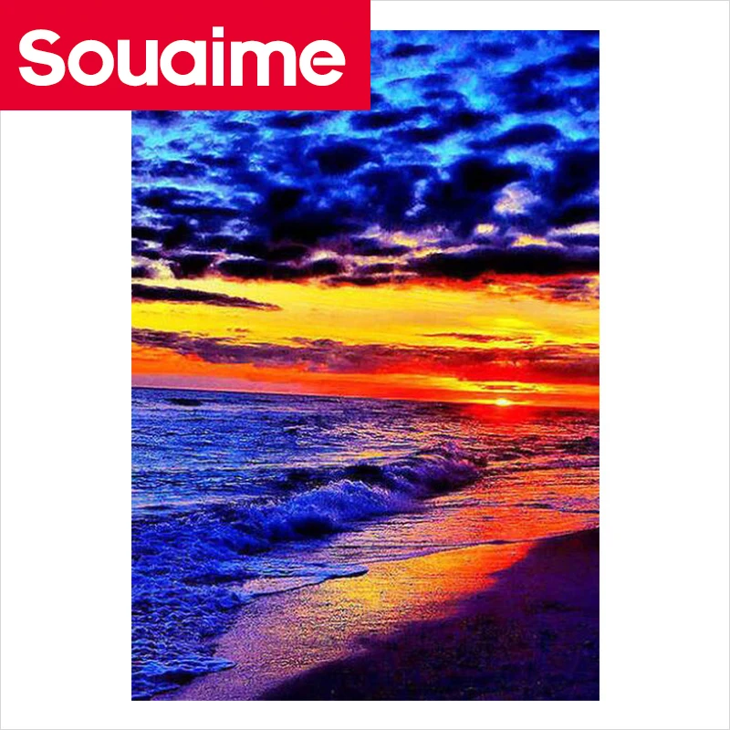 

5D DIY Diamond Embroidery Seaside Sunset Diamond Painting Full Drill Square Landscape Picture Of Rhinestone Sunrise Home Decor