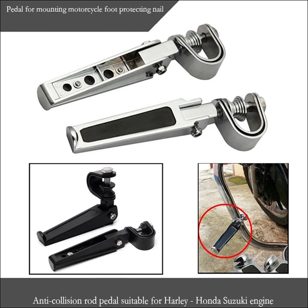 2pcs Silver Universal Motorcycle Foot Pegs Bracket Folding Engine Crash Bar