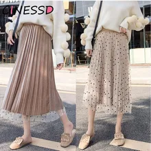 Плиссированная юбка в горошек бархатная юбка больших размеров с высокой талией женские длинные юбки макси юбка женские юбки корейская мода школьная юбка