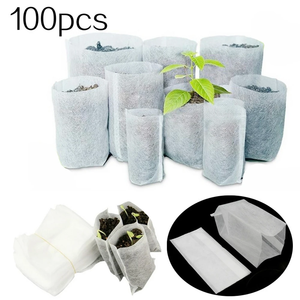 100pcs Biodegradable Nursery Plant Grow Bags Non-woven Fabrics Seedling Pots Garden Bags Gardening