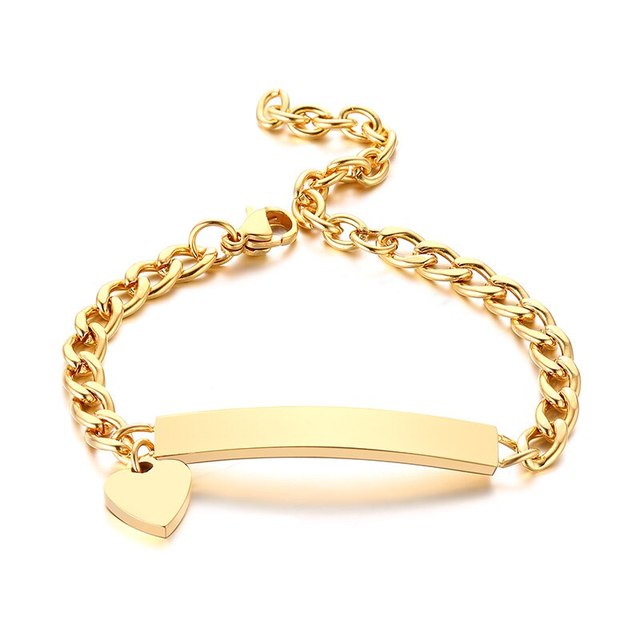 Baby Name Bracelet Figaro Chain Smooth Bangle Link Gold Tone No Fade Safty Jewelry 12cm to 15cm