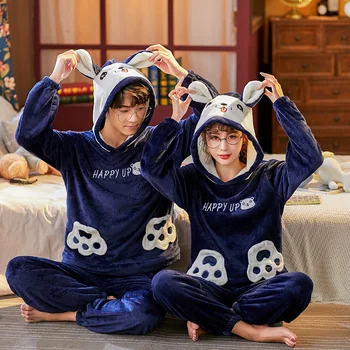 

Coral couple pyjamas, women's warm flannel, men's Korean version of cute and sweet home wear