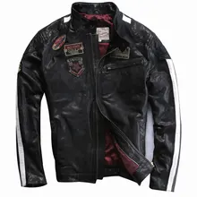 Черная мужская приталенная мотоциклетная кожаная куртка размера плюс XXXL из натуральной овчины, осенняя Байкерская кожаная куртка