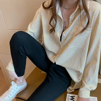 

Plus Size Women Loose Blouse Shirts Female Fashion Striped Long Sleeve Turn-down Collar Ladies Shirt Korean Casual Tops Blusas