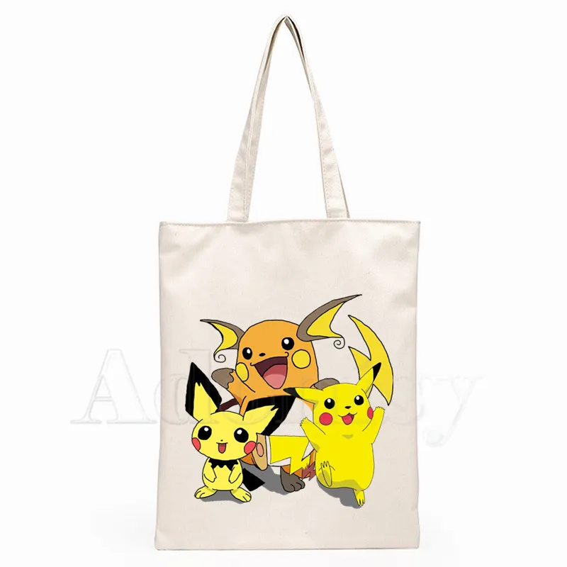 

Pokemon Go Pikachu Charizard Pokeball Unisex Handbags Custom Canvas Tote Bag Print Daily Use Reusable Travel Casual Shopping Bag