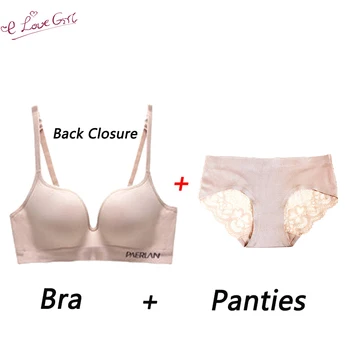 

E lovegirl Bra + Panties Sports Vest Type Female Bra Set Small Chest Gathered Seamless Without Steel Ring Two-breasted Underwear