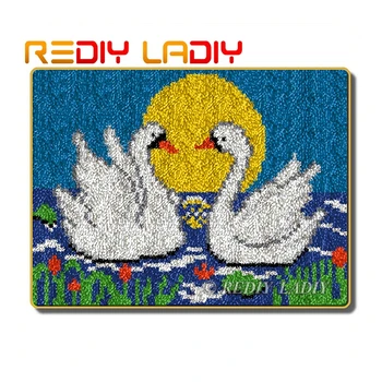

Latch Hook Kit Make Your Own Rug Swan Love Lake Crocheting Cushion DIY Carpet Rug Set Acrylic Yarn Printed Canvas Hobby & Crafts