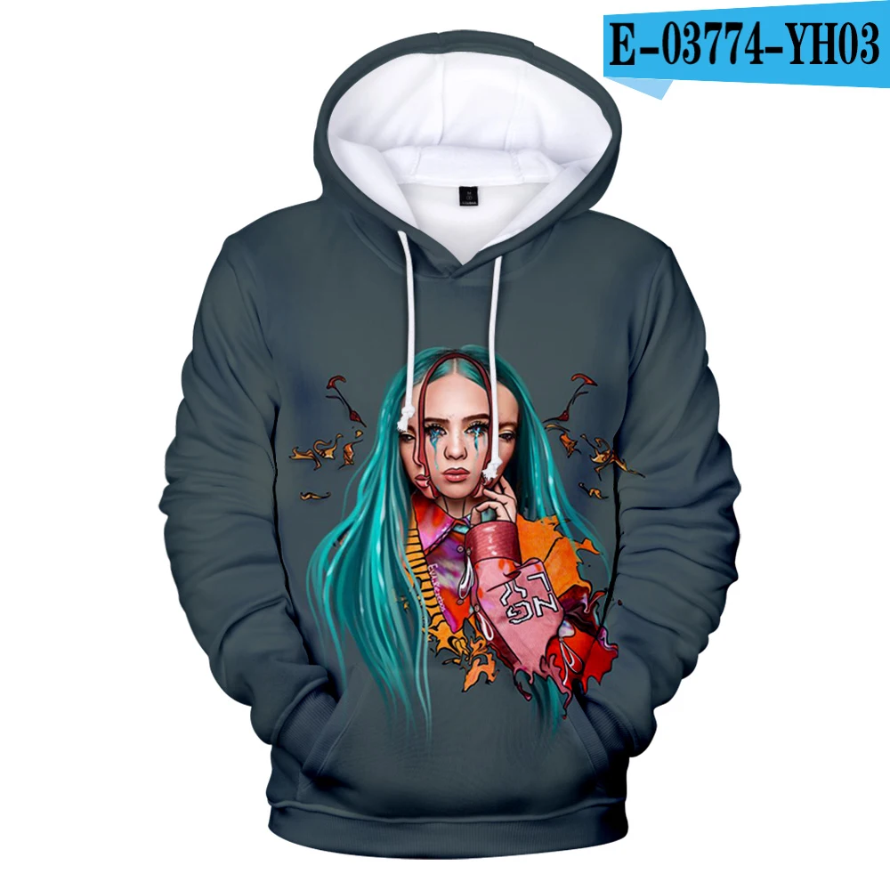 Осенний трендовый Женский пуловер с капюшоном Billie Eilish3D толстовка с капюшоном Женский Мужской Модный пуловер Комфортный топ XXS-4XL - Цвет: 3D