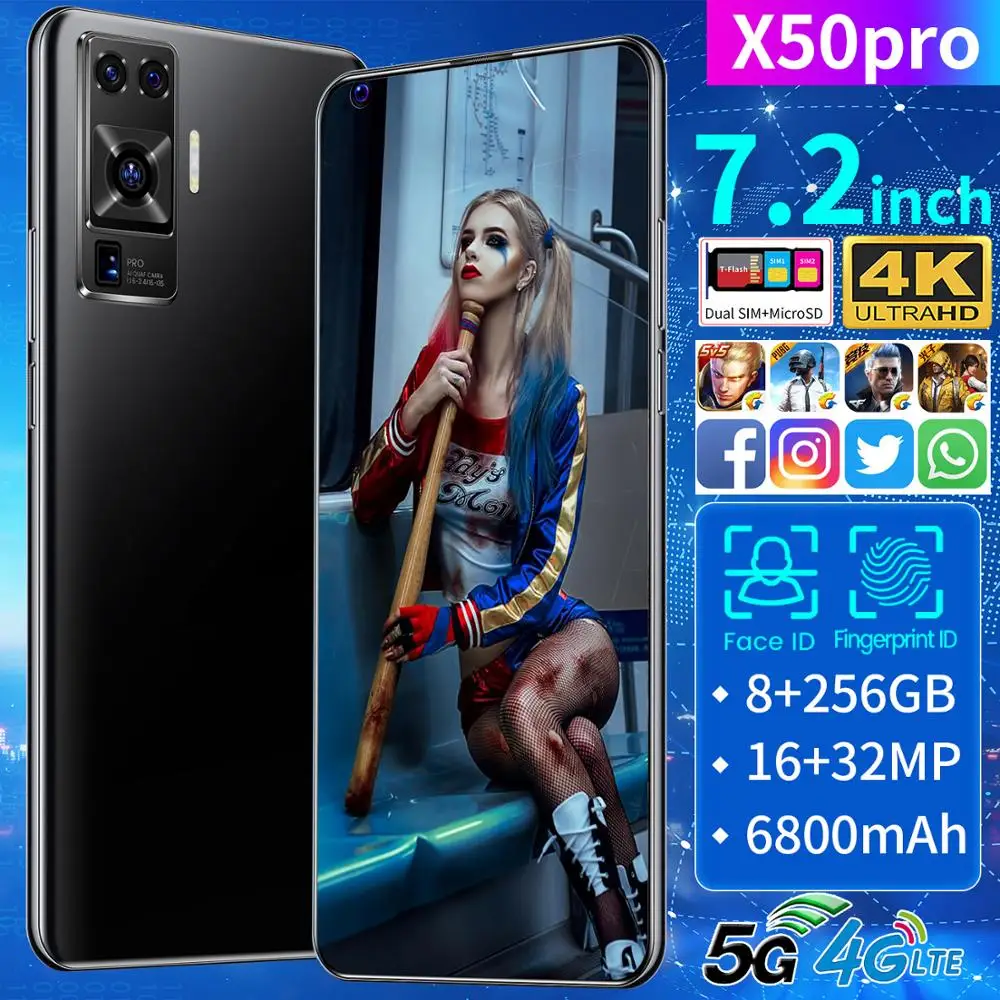 Смартфон X50 Pro экран 7 2 дюйма 8 Гб ОЗУ 256 ПЗУ Snapdragon 855 Android две SIM-карты десять ядер
