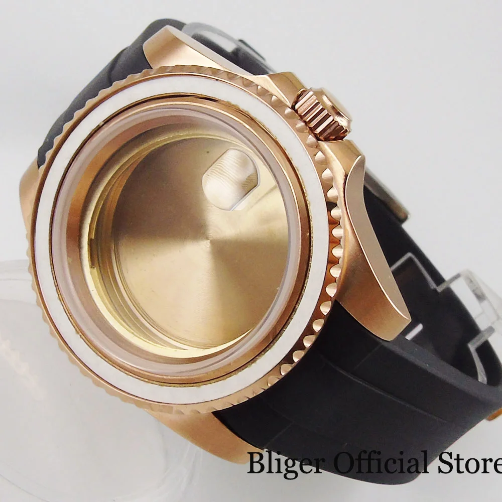 

Rose Gold Coated 40mm Automatic Watch Case for NH35 NH36 Without Insert Rubber Strap Mental Back