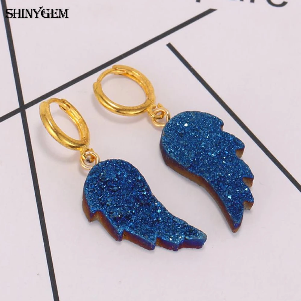 ShinyGem классические ангельские крылья из перьев натуральный кристалл серьги с