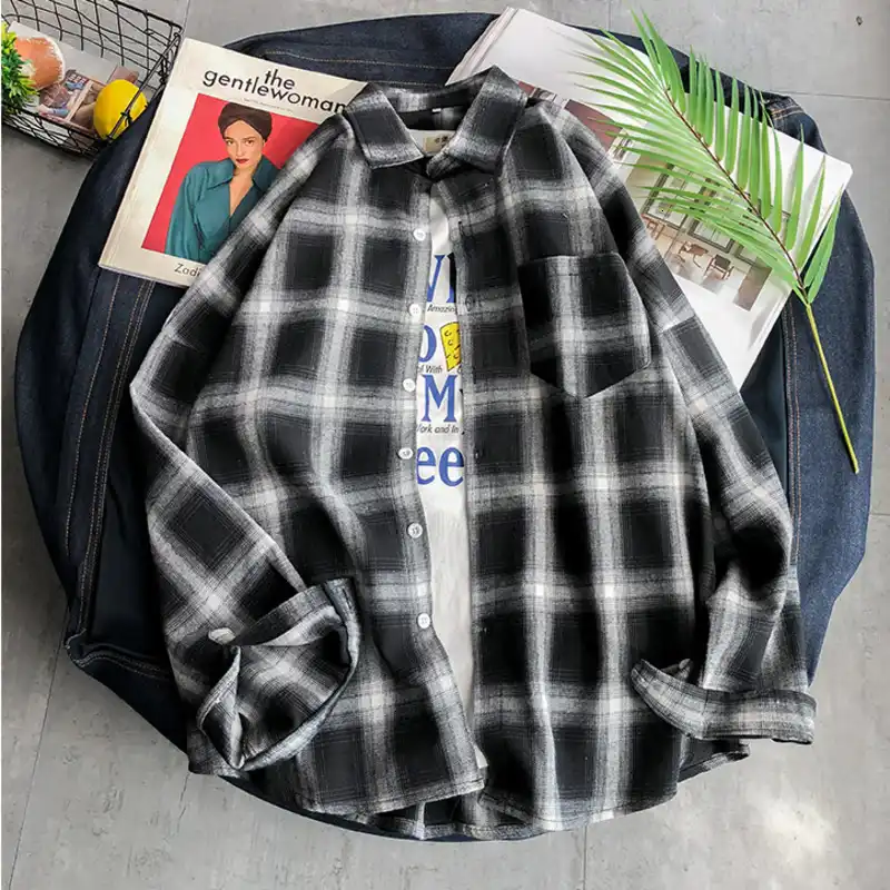 Iefb メンズチェック柄シャツインスタイル男白赤黒のチェック柄長袖シャツ男性特大トップシャツプラスサイズ潮9a378 カジュアル シャツ Aliexpress