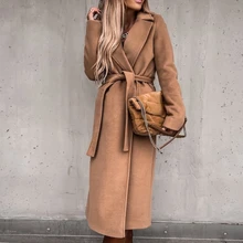 Winter Coat Elegant 2021 New Fashion Simple Leisure Solid Color Long Sleeve V-neck Bandage Coat Wear Winter Woman пальто женское
