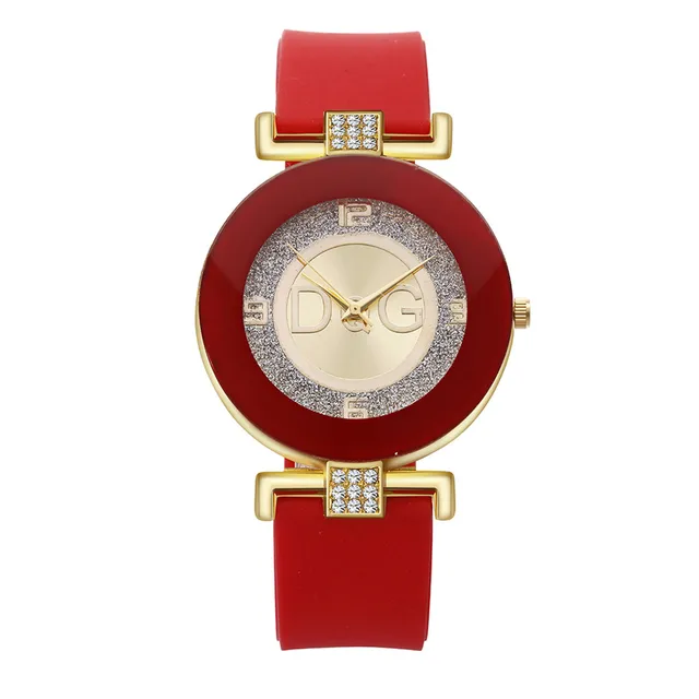 High Quality Dqg Brand Simple Crystal Fashion Quartz Female Watch Black Design Silicone Strap Large Dial Creative Fashion red