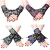 Women Summer Thin Sunscreen Fingerless Gloves Hollow Jacquard Floral Lace Contrast Color Dance Party Driving Mittens ► Photo 1/6