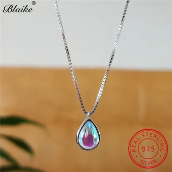 

925 Sterling Silver Chain Necklace Moonstone Pendants Water Drop Stone Necklaces For Women Engagement Wedding Choker Jewelry