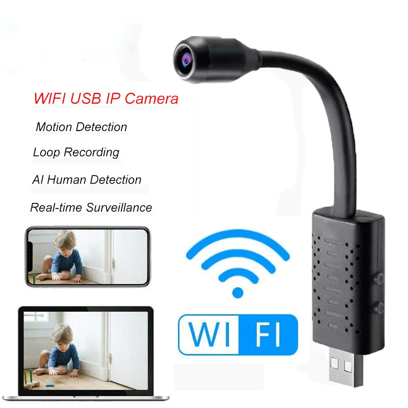 HD Smart Mini Wifi USB Camera Real-time Surveillance IP AI Human Detection Loop Recording Support 32G | Электроника