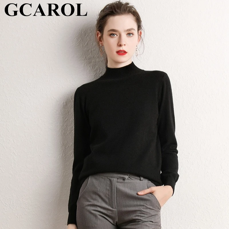 Goede GCAROL Vrouwen Half Coltrui Trui 30% Wol Dikke Warme Jumper Herfst Winter Korte Gebreide Trui Stretch Plus Size 2XL