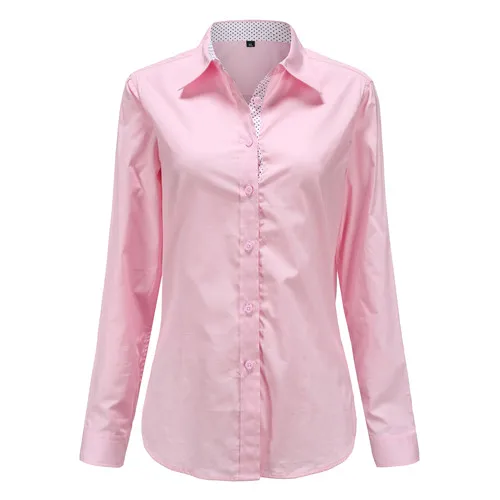 Dioufond, модная блуза в горошек, рубашка с длинным рукавом, женские блузки, хлопковые женские рубашки, красный синий топ в горошек, Blusas, женские топы - Цвет: Ppink