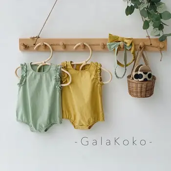 

2020 Korea Style Baby Girls Ruffles Romper Summer Toddler Kids Jumpsuit With Hairband 0-2Years