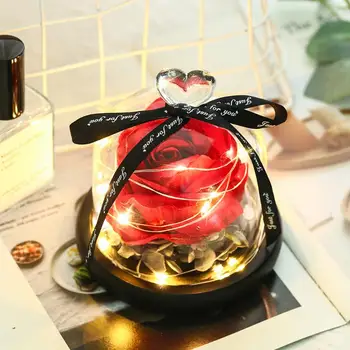 

Eternal Real Rose LED Night Light Glass Cover Rose Flower Gift for Monther's Day Valentines Day Gift Wedding Decoration