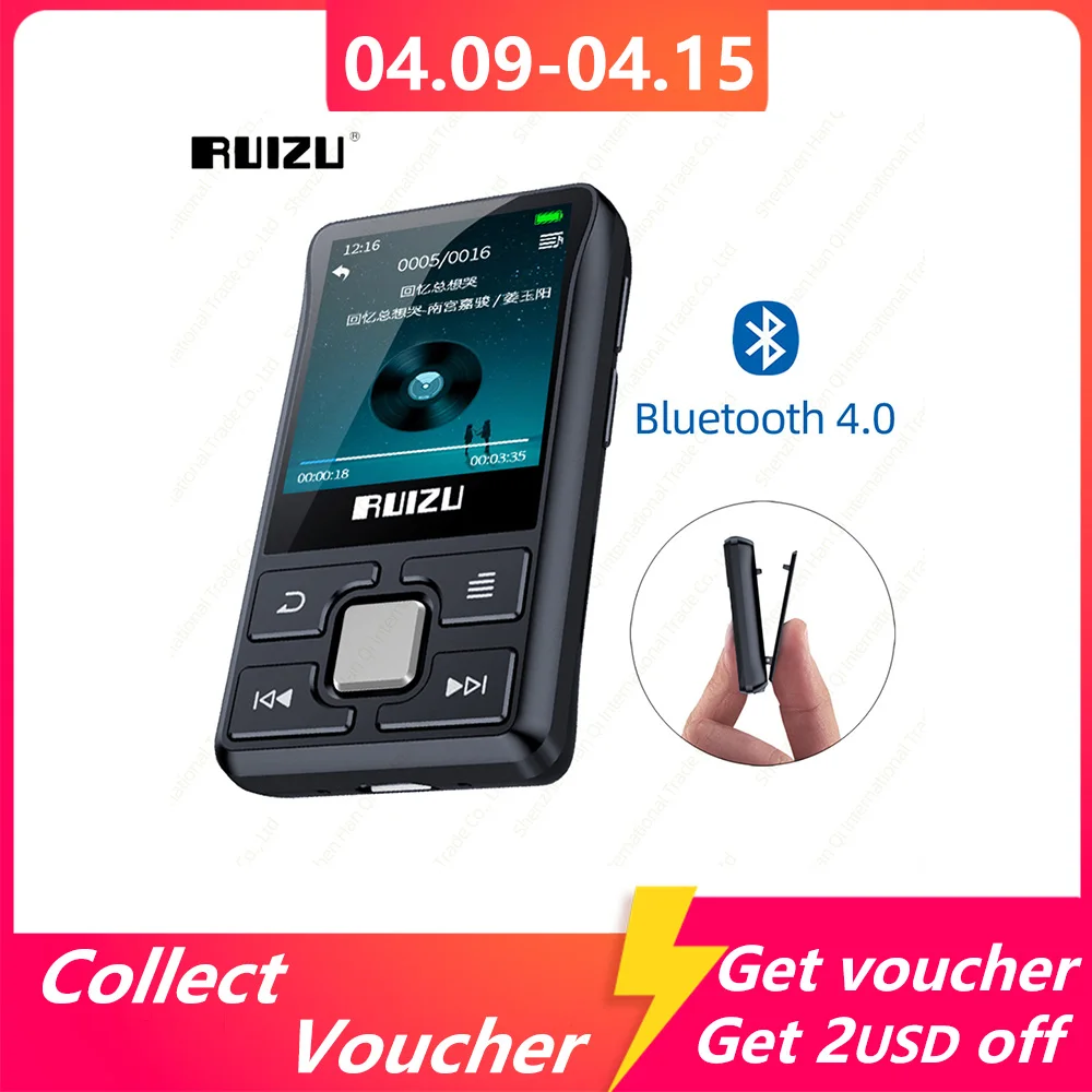 New RUIZU X55 Clip Sport Portable Sports Bluetooth MP3 8GB Color Screen Support TF Card,FM,HD Recording, Functional Music Player