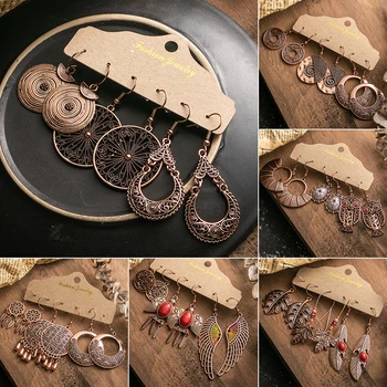 

3PC/Set vintage antique rose gold dangle drop earrings for women fashion female party hanging gift jewelry accessories wholesale