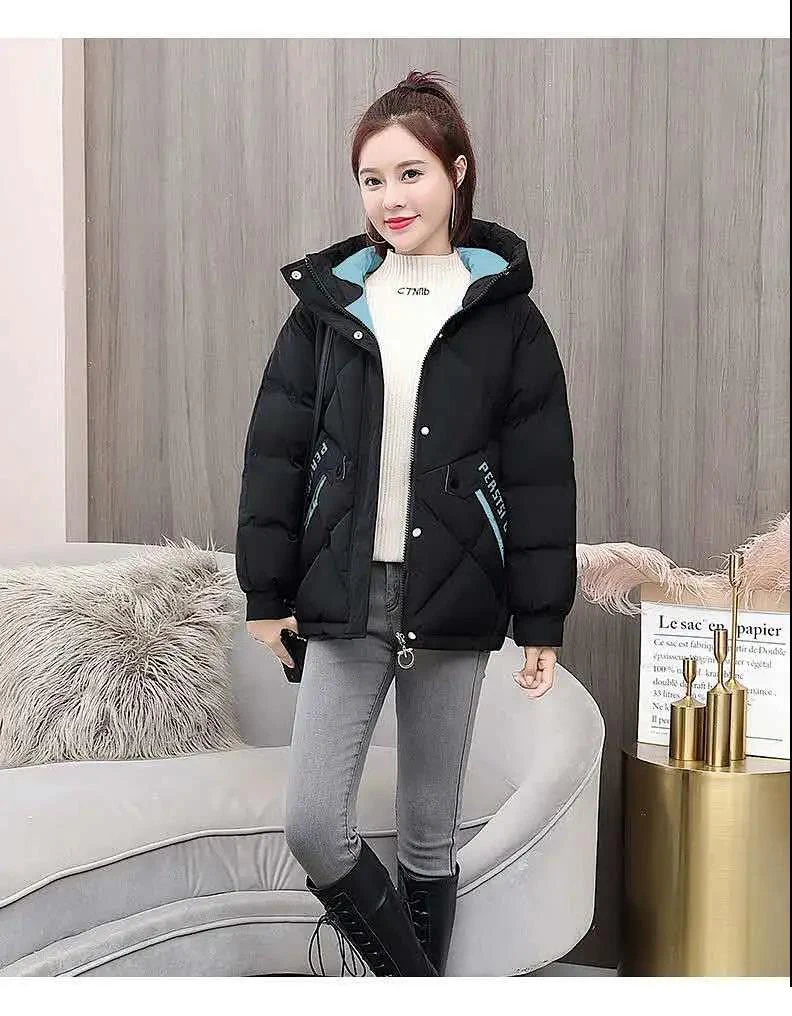 2020 New Fashion Short Letter Print Autumn Winter Jacket Women Warm Solid Hooded Down Parka Cotton Jacket Coat S-XXXL