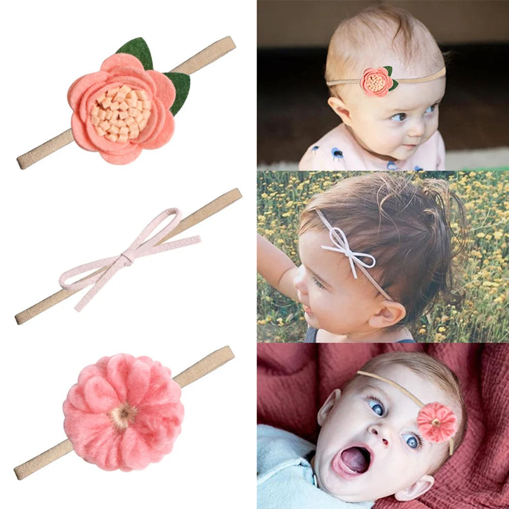 Цветная повязка на голову с цветком и бантиком для малышей, Детская милая искусственная Цветочная Детская резинка для волос, головные уборы, тканевые аксессуары для волос