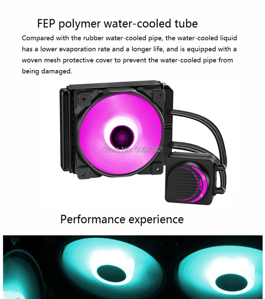 Pccooler GI-AH120 Процессор охладитель воды 120 мм цветная(RGB) 4PIN тихий вентилятор с ШИМ-управлением для AMD AM4 AM3 intel 2011 2066 115X Процессор жидкостного охлаждения радиатора