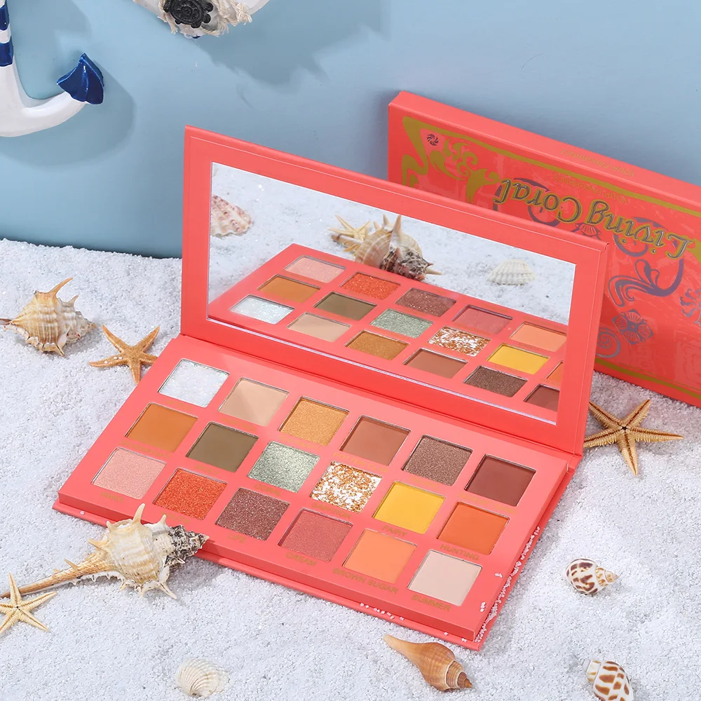 

UCANBE Living Coral Eyeshadow Palette Glitter Matte Shimmer 18 Colors Summer Makeup Look Pearlescent Pigmented Eyes Cosmetics