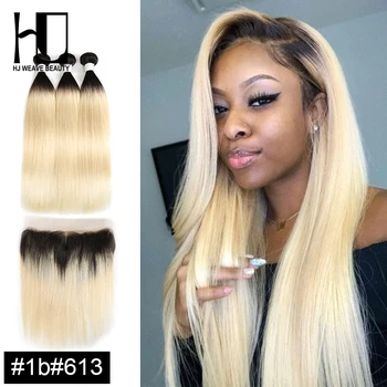 

HJ Weave Beauty Peruvian Straight 613 Blonde Bundle With Frontal 1b 613/ 27/30 Hair Weave Bundles Human Hair Remy Hair