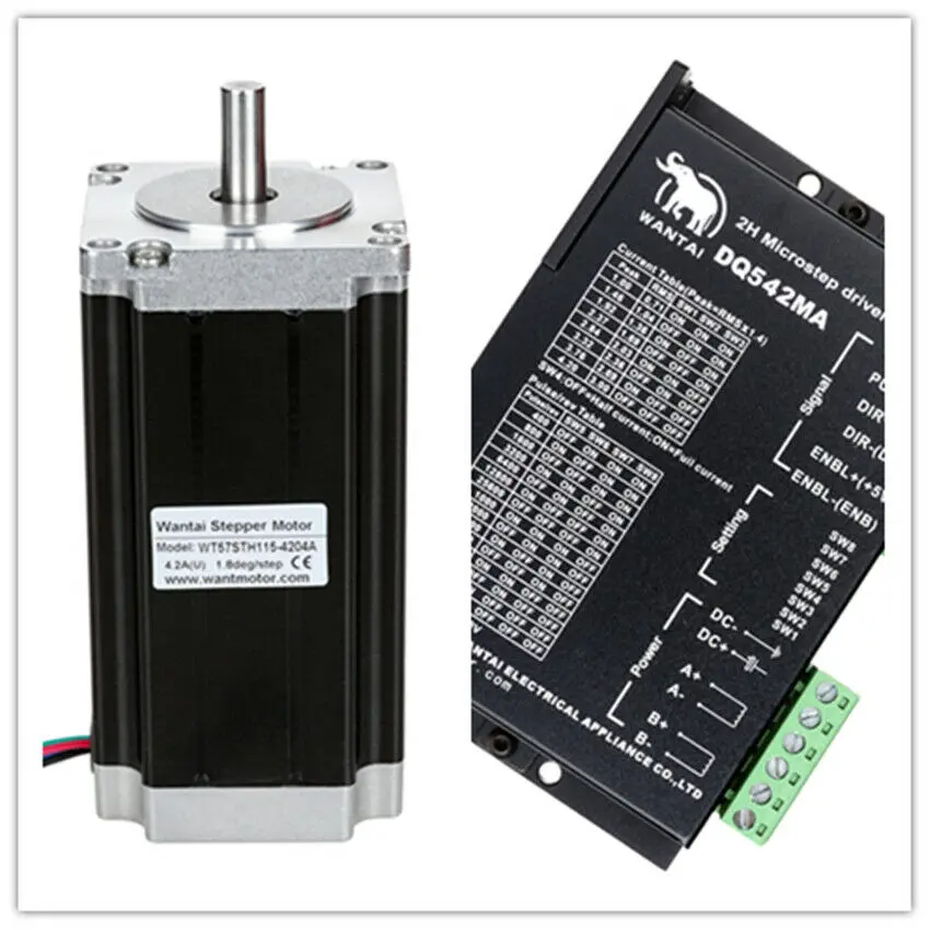 ЧПУ Wantai 1 Axis Nema23 Stepper Motor WT57STH115-4204A 425oz 4.2A + Драйвер DQ542MA лазерный гравировальный