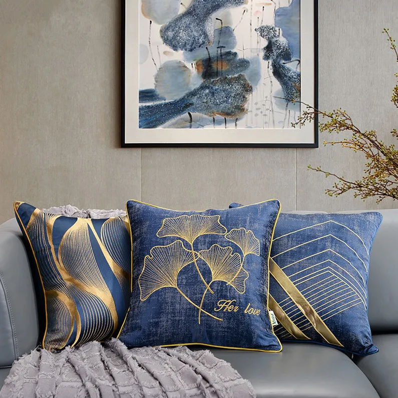 

orange/blue jacquard geometric cushion cover retro pillowcase decorative embroidered ginkgo throw pillow cover