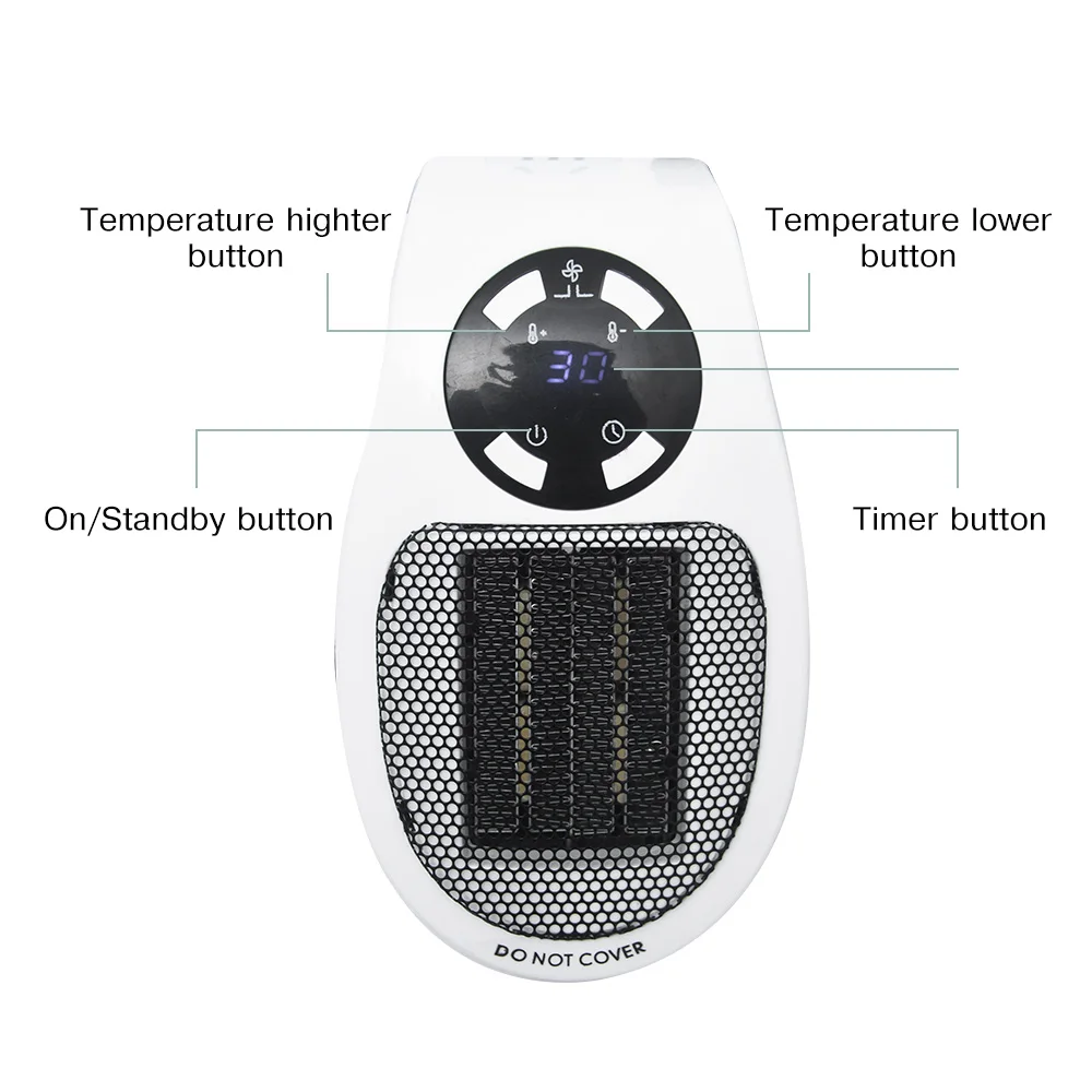 Portable Electric Heater Plug in Wall Heater Room Heating Stove Household Radiator Remote Warmer Machine 500W Device 4