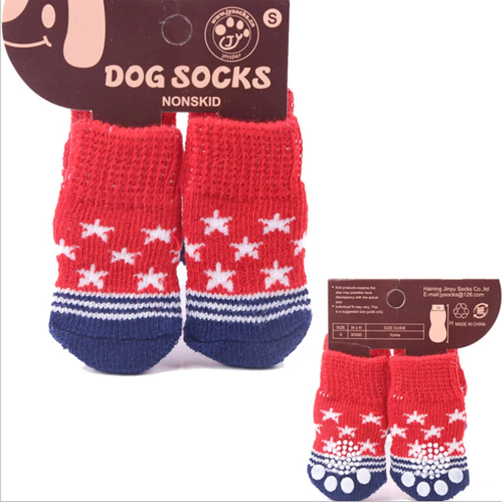 Милые носки для собак, рождественские носки для домашних животных на год, противоскользящие носки, 4 шт., милые вязаные носки для кошек и собак, нескользящие носки, аксессуары для домашних животных