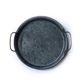 

European Retro Metal Plate With Handles Handcrafted Round Wrought Vintage Storage Bread Tray Home Decoration Garden Restaurant