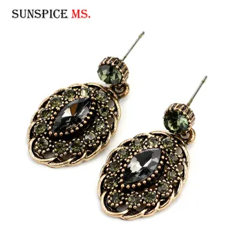 

Sunspicems Turkish Women Gray Crystal Drop Earring Set With Rhinestone Ethnic Banquet Jewelry Holidays Gift Wholesale