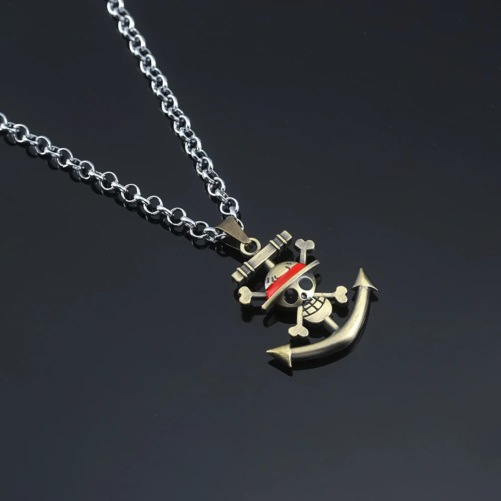 Anime One Piece Metal Necklace Luffy Ace Pirate Skull Hat Pendant Chain Choker Man Cartoon Necklaces Charm Jewelry Collar Gift
