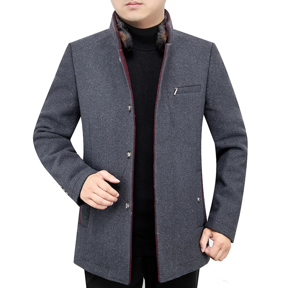 Winter Woolen coat M-4XL Plus Size Men's Stand collar Solid Warm Autumn Overcoat Man Business Casual Medium-Long Jacket