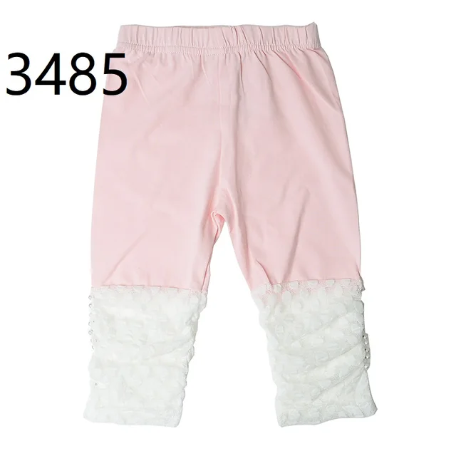 High Quality 2021 New Summer Girls Leggings Pants Lace Cotton Children Clothing Flower Girl Knee Pants 3485 PinkWhite