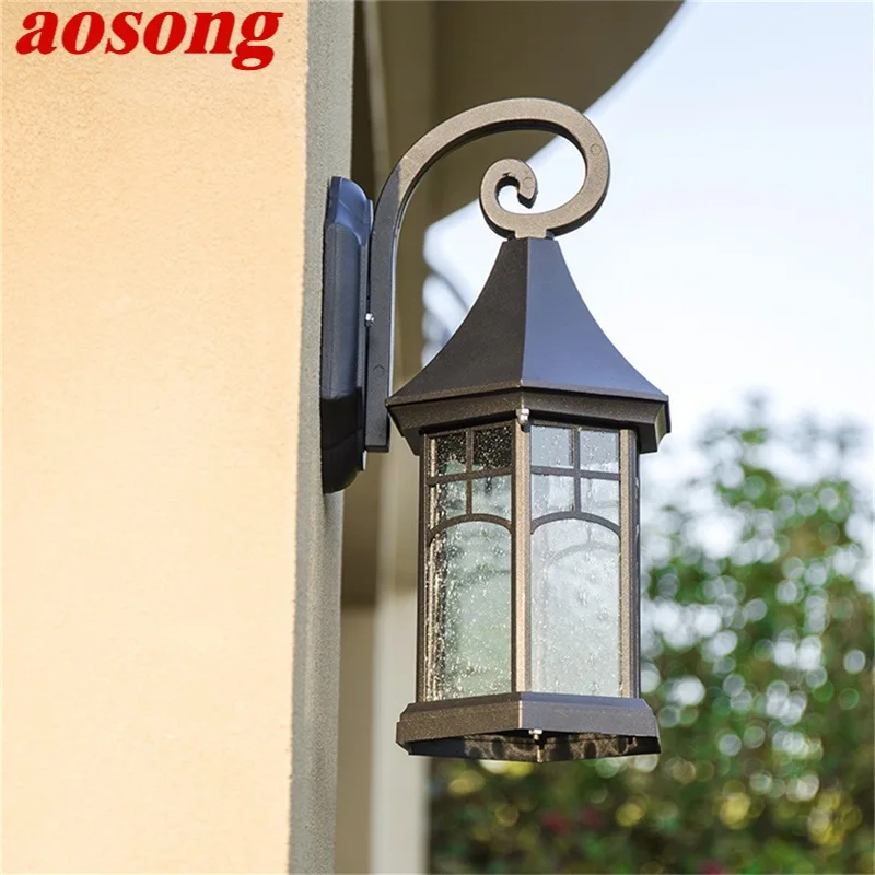 

AOSONG Outdoor Retro Wall Sconces Light LED Waterproof IP65 Black Lamp for Home Porch Decoration